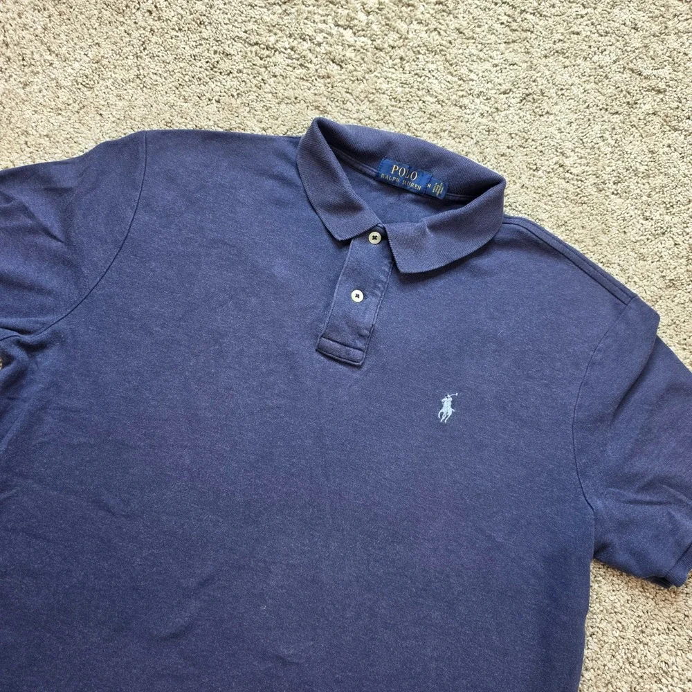 Polo Ralph Lauren Shirt Mens Medium Blue White Pony Cotton Knit Preppy Logo